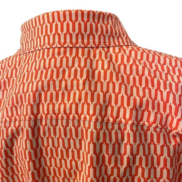 Talbots Coral and White Geometric Print Fitted Button Down Top Size 12 - Picture 10 of 14